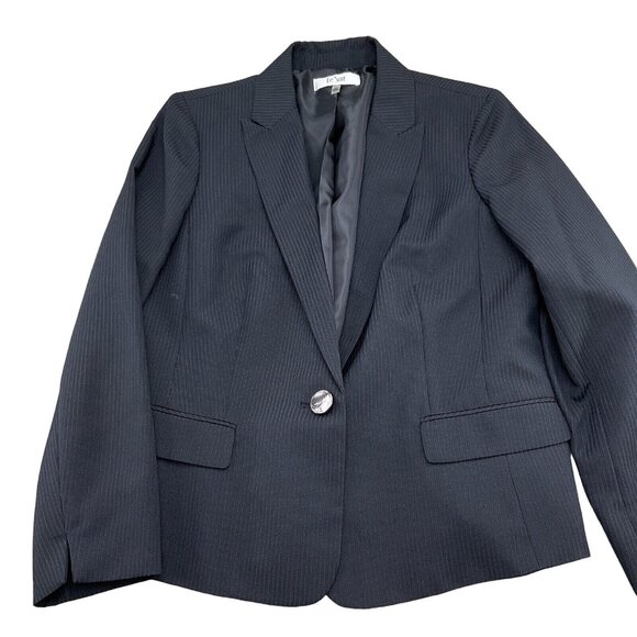 Le Suit Blazer Women 16‎ Black Blue Pinstripe Peak Classic Career Jacket VTG NWT - Picture 1 of 12